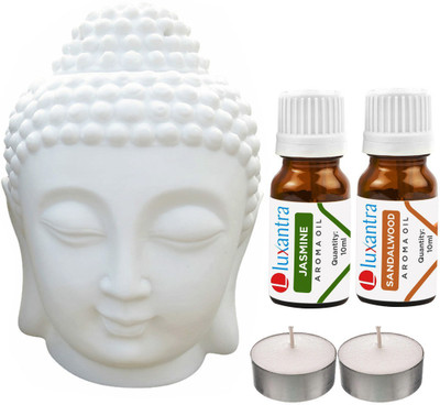 Luxantra Sandalwood Tlight Buddha Head Air Freshener, Jasmine Diffuser Set LX-TBUDDHA-2TL-JAS-SW(5 x 4 ml)