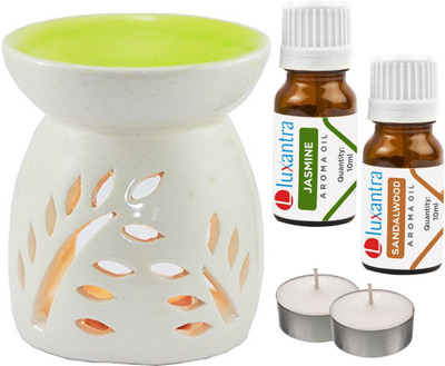 Luxantra jasmine, Sandalwood Aroma Oil with Ceramic Tlight Diffuser Air Freshener Aroma Diffuser Set LX -JAS-SW-2TL(5 x 4 ml)
