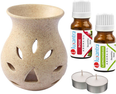 Luxantra Lemongrass Tlight Ceramic Air Freshener Grain Aroma, Rose Diffuser Set LX-GrainDiff-RS-LG-2TL(5 x 4 ml)