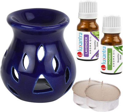 Luxantra Lavender, Mogra Tlight Ceramic Air Freshener Blue Aroma Diffuser Set LX-CerDiff_2TL_LV-MOG_BLUE(5 x 4 ml)