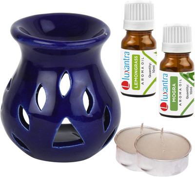 Luxantra Lemongrass, Mogra Tlight Ceramic Air Freshener Blue Aroma Diffuser Set LX-CerDiff_2TL_LG-MOG_BLUE(5 x 4 ml)