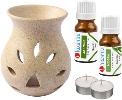 Luxantra Mogra Tlight Ceramic Air Freshener Grain Aroma, Jasmine Diffuser Set LX-GrainDiff-JAS-MOG-2TL(5 x 4 ml)