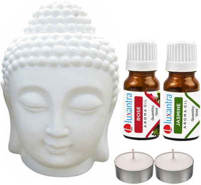 Luxantra Jasmine Tlight Buddha Head Air Freshener, Rose Diffuser Set LX-TBUDDHA-2TL-RS-JAS(5 x 4 ml)