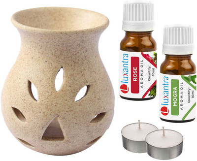 Luxantra Mogra Tlight Ceramic Air Freshener Grain Aroma, Rose Diffuser Set LX-GrainDiff-RS-MOG-2TL(5 x 4 ml)