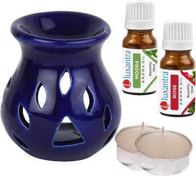 Luxantra Mogra, Rose Tlight Ceramic Air Freshener Blue Diffuser Set LX-CerDiff_2TL_MOG-RS_BLUE(5 x 4 ml)