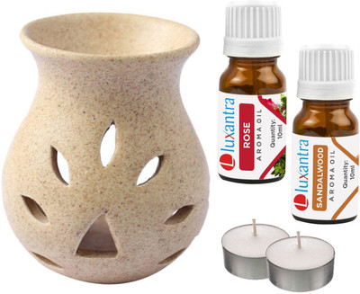 Luxantra Rose, Sandalwood Tlight Ceramic Air Freshener Grain Aroma Diffuser Set LX-GrainDiff-RS-SW-2TL(5 x 4 ml)