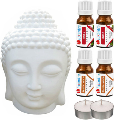 Luxantra Rose, Sandalwood Tlight Buddha Head Air Freshener Diffuser Set LX-TBUDDHA-2TL-2RS-2SW(7 x 5.71 ml)