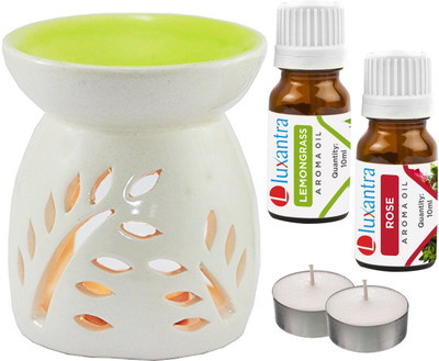 Luxantra Rose Aroma Oil with Ceramic Tlight Diffuser Air Freshener Aroma, Lemongrass Diffuser Set LX -RS-2TL(5 x 4 ml)
