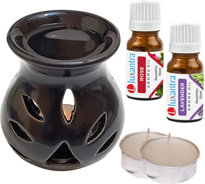 Luxantra Lavender Tlight Ceramic Air Freshener Black, Rose Diffuser Set LX-CerDiff_2TL_RS-LV_Black(5 x 4 ml)