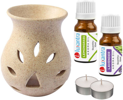 Luxantra Lavender Tlight Ceramic Air Freshener Grain Aroma, Lemongrass Diffuser Set LX-GrainDiff-LG-LV-2TL(5 x 4 ml)