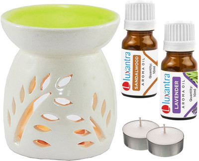 Luxantra Sandalwood, Lavender Aroma Oil with Ceramic Tlight Diffuser Air Freshener Aroma Diffuser Set LX -SW-LV-2TL(5 x 4 ml)