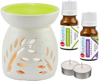 Luxantra Lemongrass, Lavender Aroma Oil with Ceramic Tlight Diffuser Air Freshener Aroma Diffuser Set LX -LV-2TL(5 x 4 ml)