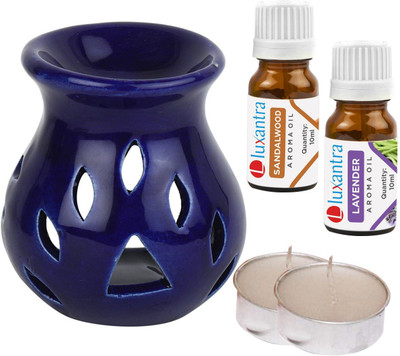 Luxantra Lavender Tlight Ceramic Air Freshener Blue Aroma, Sandalwood Diffuser Set LX-CerDiff_2TL_SW-LV_BLUE(5 x 4 ml)