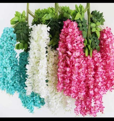 Nutts Artificial Wisteria Hanging Garland Silk Flowers Combo (Blue , White, Pink) Blue, White, Pink Westeria Artificial Flower(40 inch, Pack of 36, Vine & Creepers)