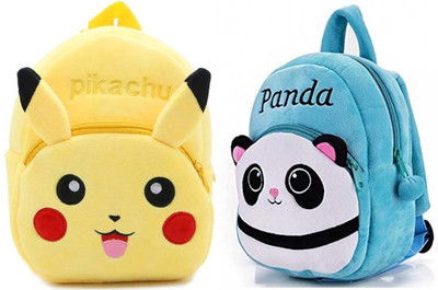 AMANVANI BM-Latch_combo of 2 yellow pikachu, blue panda_1544 12 L Backpack(Yellow, Blue)