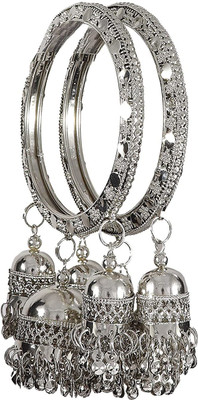 Zulka Get Your Traditions Metal Zircon Bangle Set(Pack of 2)