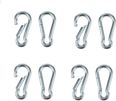 Caneuf Stainless Steel Spring Snap Hook Carabiner pack of 08 Locking Carabiner(Silver)