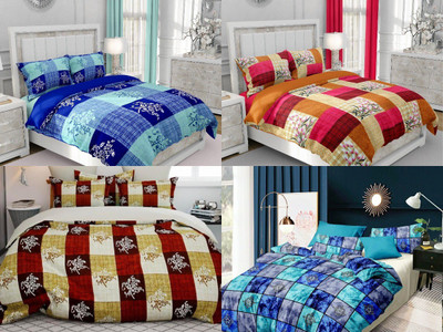 MORADO 144 TC Polycotton Double Striped Flat Bedsheet(Pack of 4, Multicolor)