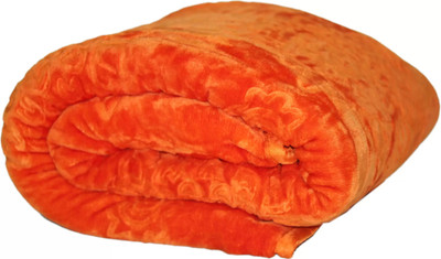 MFI Self Design Single Mink Blanket for  Heavy Winter(Woollen Blend, Orange)