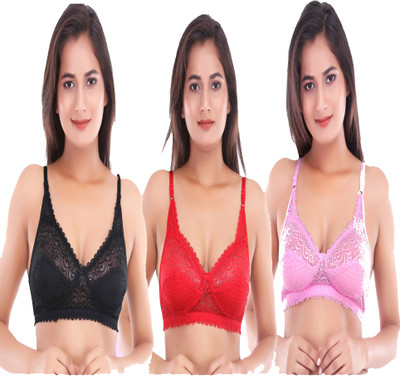 romantic mood RL LACE Women Full Coverage Non Padded Bra(Pink, Black, Red)
