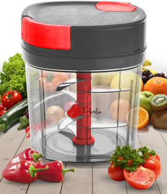 Porslin 6 S.S Blade 1L Shiny Grey Chopper for Vegetable, Fruit And Hand Meat Grinder. Vegetable & Fruit Chopper(1L Square Chopper to make Chatney and Gravy, and Paste and many more things)