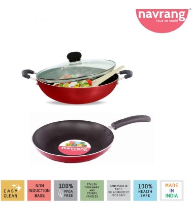 NAVRANG Induction Bottom Non-Stick Coated Cookware Set(Aluminium, PTFE (Non-stick), 3 - Piece)