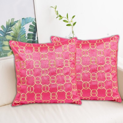INDHOME LIFE Embroidered Cushions Cover(Pack of 2, 40 cm*40 cm, Pink)