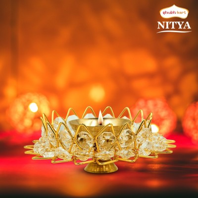 Shubhkart Nitya Pukhraj Crystal Pyali Medium Brass Table Diya(Height: 1.8 inch)