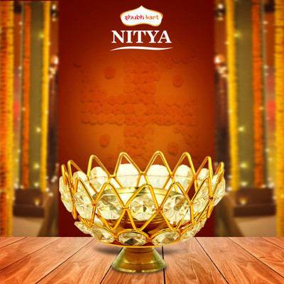 Shubhkart Nitya Gomedh Crystal Pyali Small Brass Table Diya(Height: 2.24 inch)