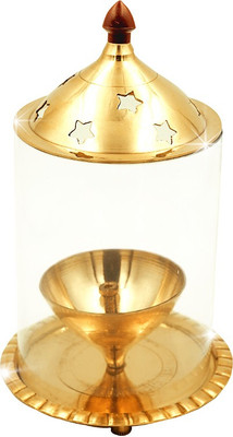 Shubhkart Cylindrical glass cover Akhand Diya Brass Table Diya(Height: 5 inch)