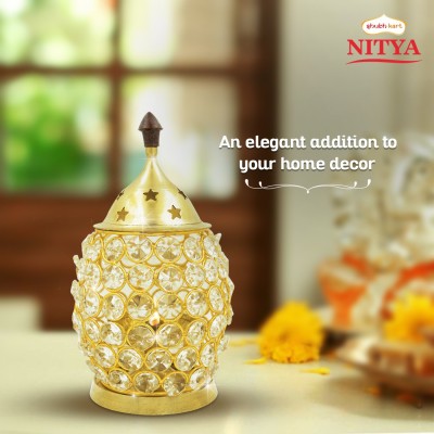 Shubhkart Nitya Akhand Brahmand Crystal Large Brass Table Diya(Height: 7.5 inch)