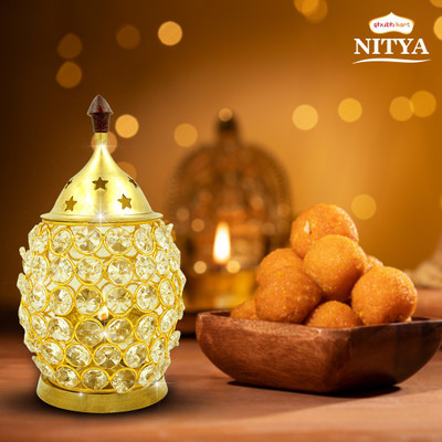 Shubhkart Nitya Akhand Brahmand Crystal Medium Brass Table Diya(Height: 6.5 inch)