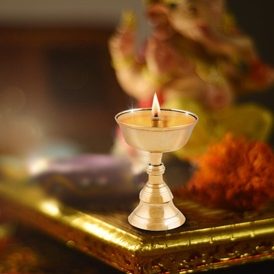 Shubhkart Nitya Akhand Narayan Brass Table Diya(Height: 3.24 inch)