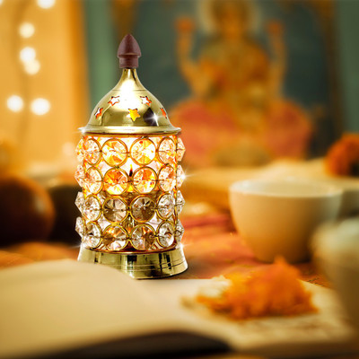 NAVYAKSH Crystal Deep Medium Brass Table Diya(Height: 6 inch)
