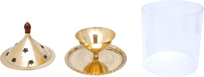 NAVYAKSH Nitya Akhand Jyot Aaradhya with Borosilicate Glass - Medium Brass Table Diya(Height: 7 inch)