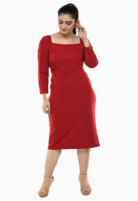 NEYSA Women Bodycon Red Midi/Calf Length Dress