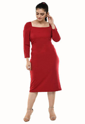 NEYSA Women Bodycon Red Midi/Calf Length Dress