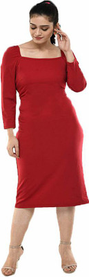NEYSA Women Bodycon Red Midi/Calf Length Dress