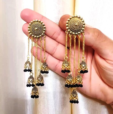 Anish designer long jhumki earrings for women black jhumki for wedding golden earrings Pearl Alloy Jhumki Earring