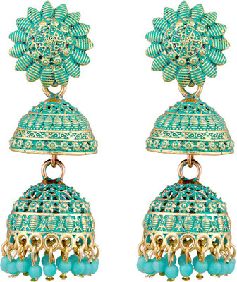 Anish Aqua Jhumka stylish partywear Golden Bridal wedding earrings for women & girls Pearl Alloy Jhumki Earring