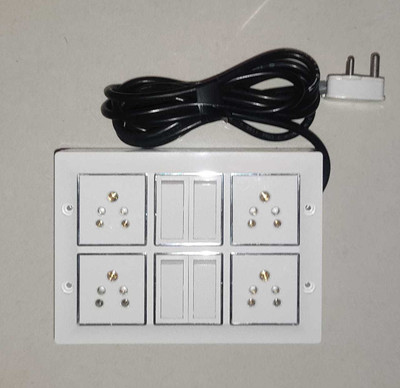 supriya combaind box 6A. 4 switch, 4 socket, 3 core, 3 pin top (cona) (2 miter wair) Wall Plate(White)