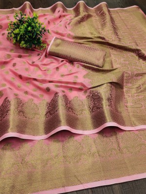 nikchi hub Self Design Chanderi Cotton Silk Saree(Pink)