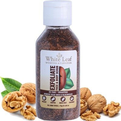 White Leaf Organic Exfoliate Raw Coffee Walnut Scrub 75GM for Face & Body Skin Brightening(75 g)