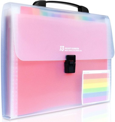 Krinus Plastic A4 Size Portable Expanding 13 Pockets Plastic File Folder Organizer with Carry Handle(Set Of 1, Rainbow)