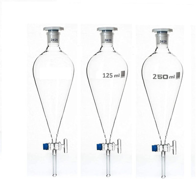 Salco Separating Funnel 60 ml, 125 ml, 250 ml Set of 3 Borosilicate Glass Funnel Set(Clear, Pack of 3)