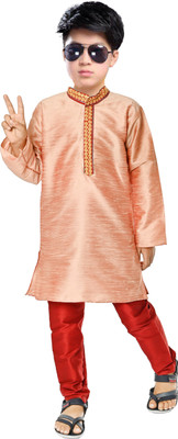 FMSE Boys Festive & Party Kurta and Pyjama Set(Pink Pack of 1)