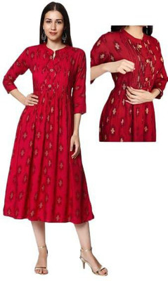 CKBR-G TAXTILES Women Printed A-line Kurta(Red)