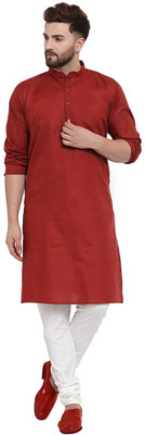 PRASUNS Men Solid Straight Kurta(Maroon)