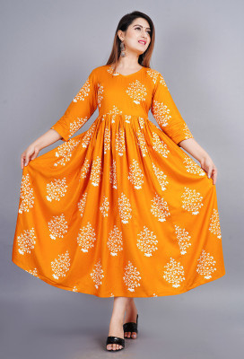 SMIEN Women Printed Anarkali Kurta(Yellow)