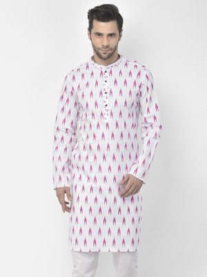 DEYANN Men Printed Straight Kurta(White, Pink)